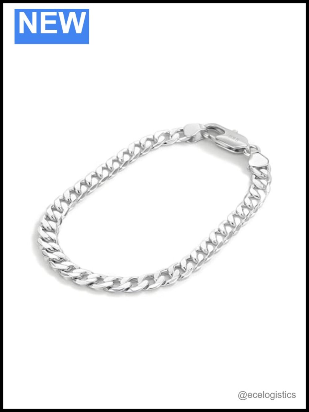 925 Sterling Silver Cuban Link Chain Bracelet Diamond Cut Curb